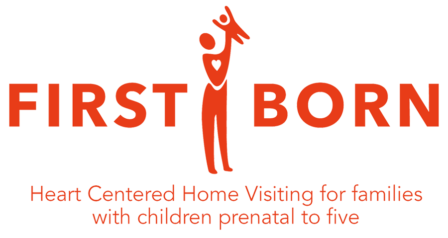first born program logo, an image of an adult embracing a child